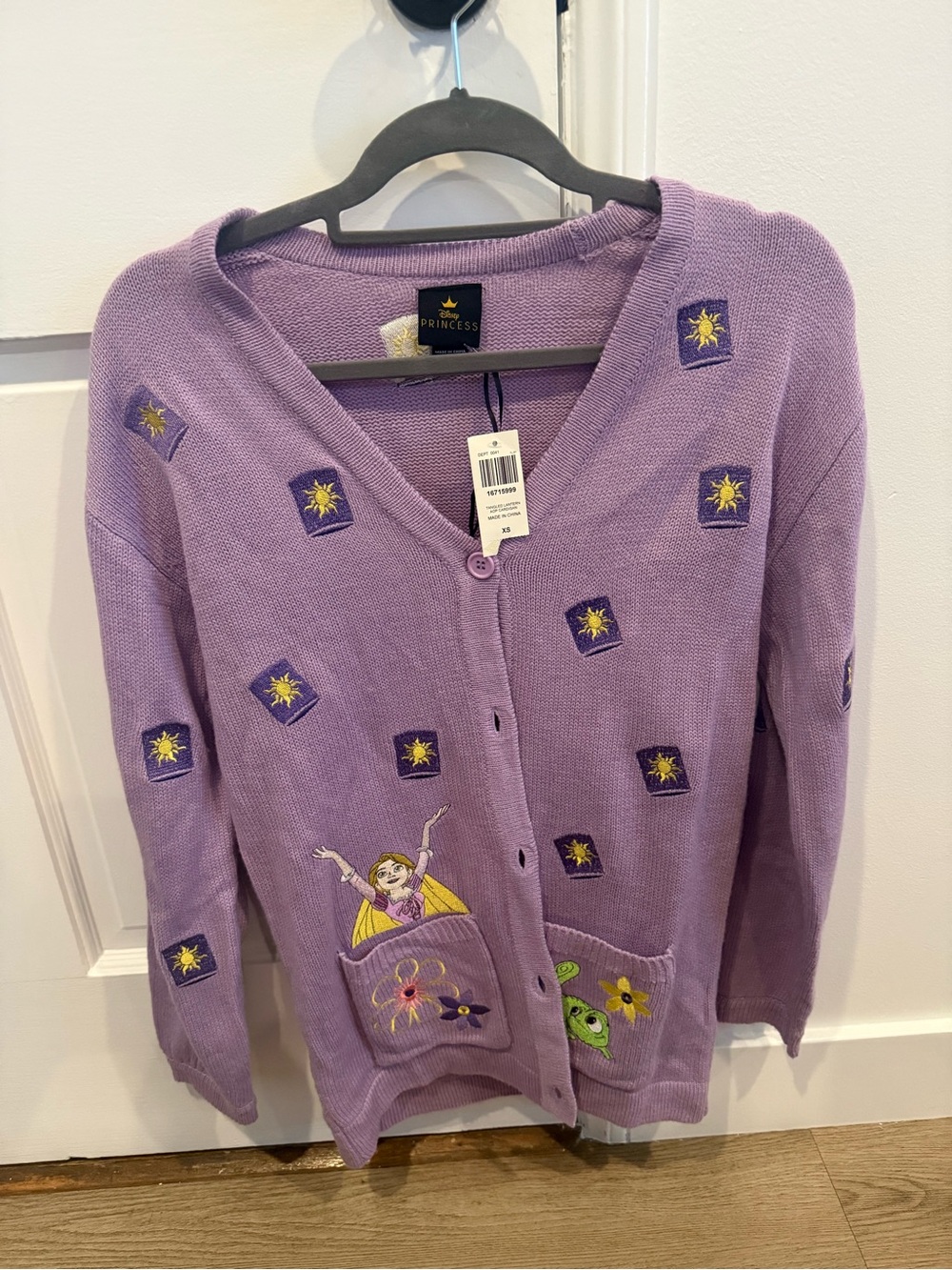 Disney Tangled Lavender Embroidered V-Neck Cardigan Sweater